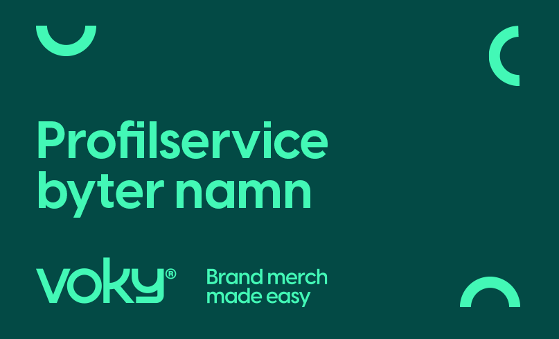 Text med gröna grafiska element. Texten säger "Profilservice byter namn".