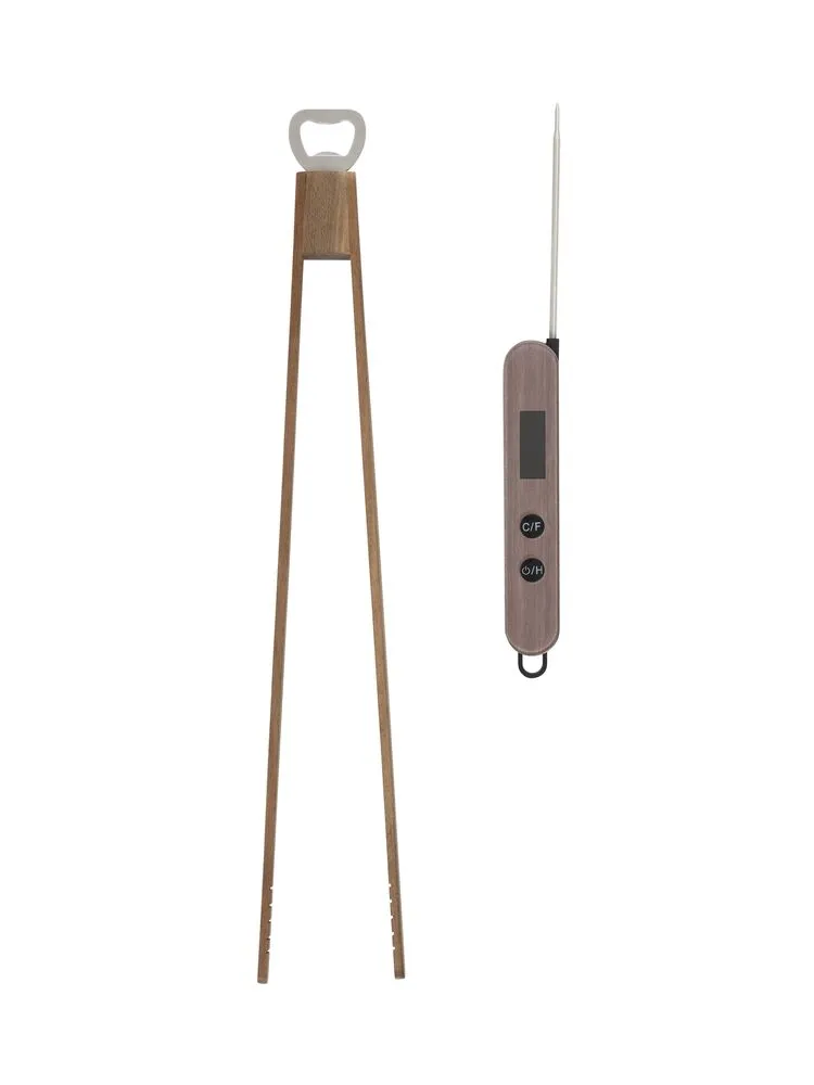 BBQ Tång med termometer Akacia