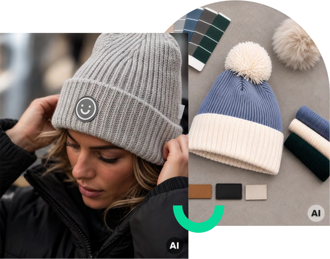 Anpassade Voky-mössor med märkes- och pompomalternativ.