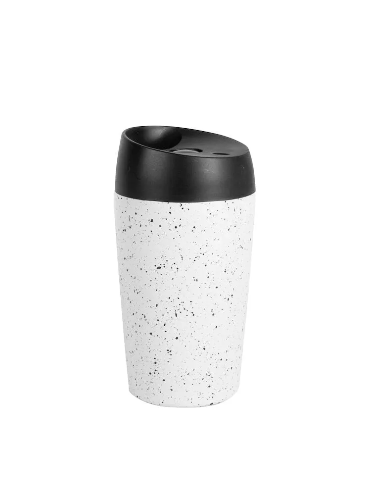 Loke Travel mug speckle 240ml, white with black